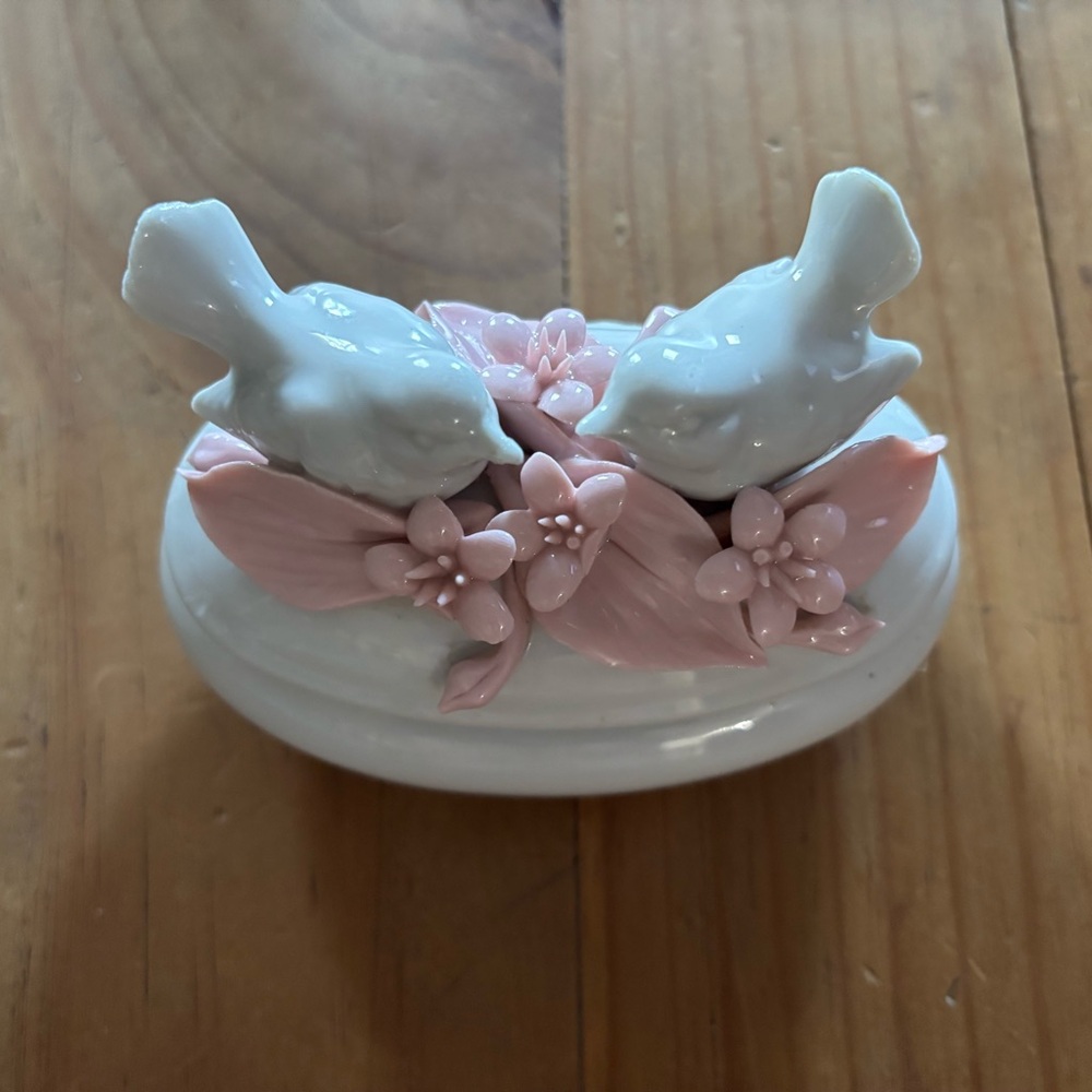 Italian Porcelain Dove Figurine with Pink Flowers